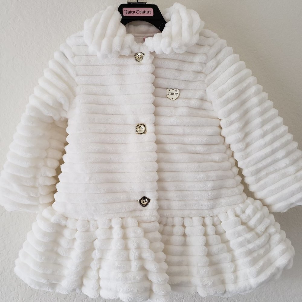 NWT - Juicy Couture Ivory Plush Collared Peplum Jacket - Size 3T